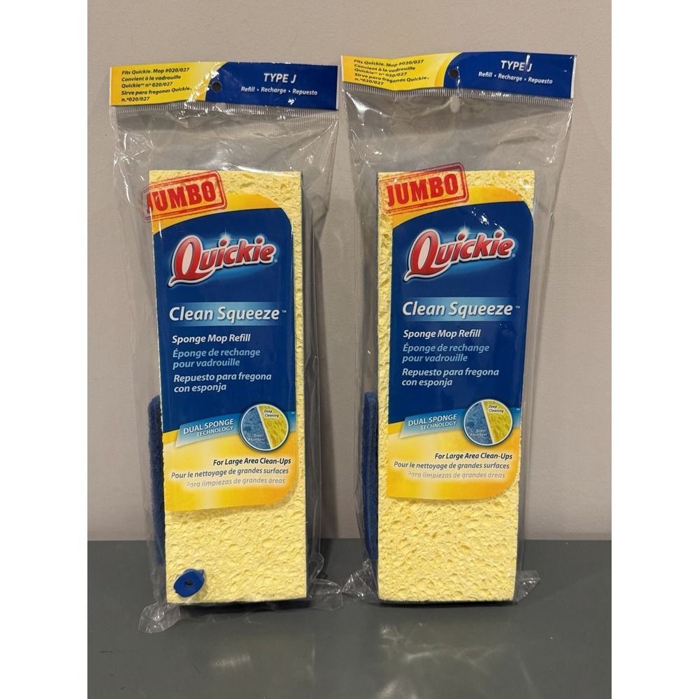 TWO Quickie Jumbo Clean Squeeze Sponge Type J Mop Refill Yellow  NEW
